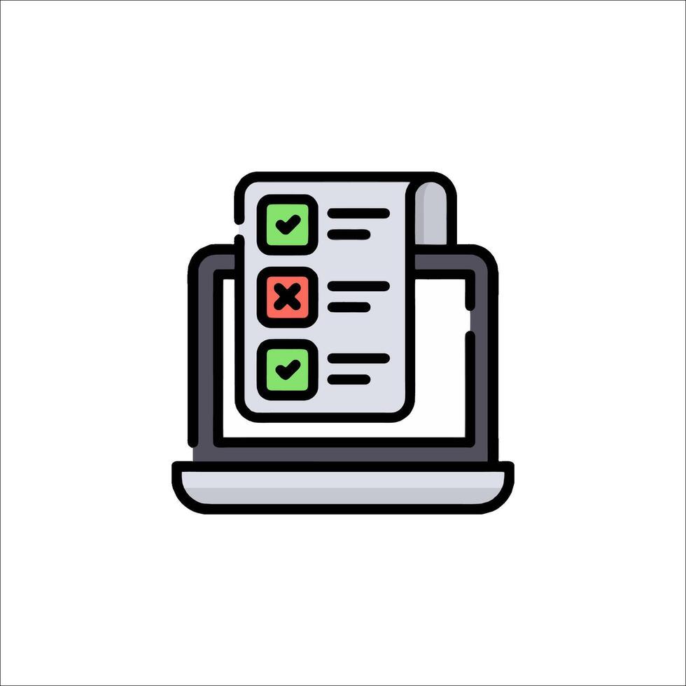 A laptop with a check box and a check mark vector