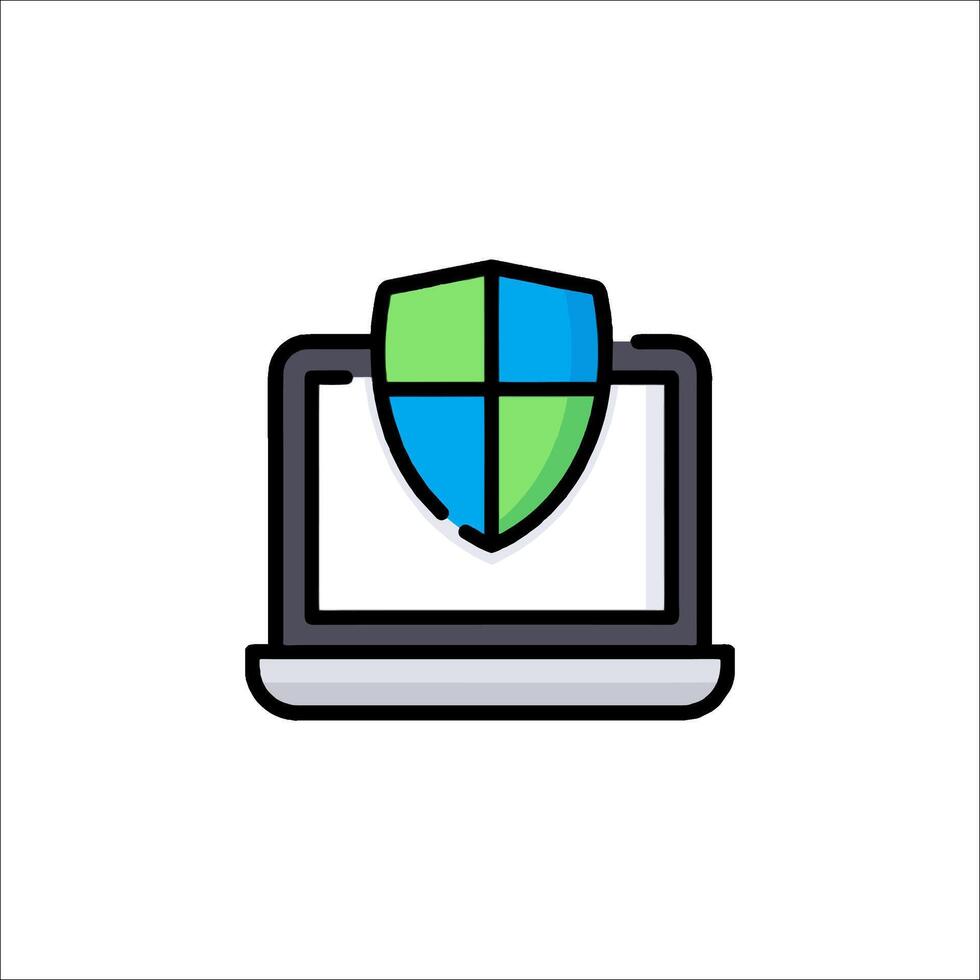 A laptop with a shield icon on it vector