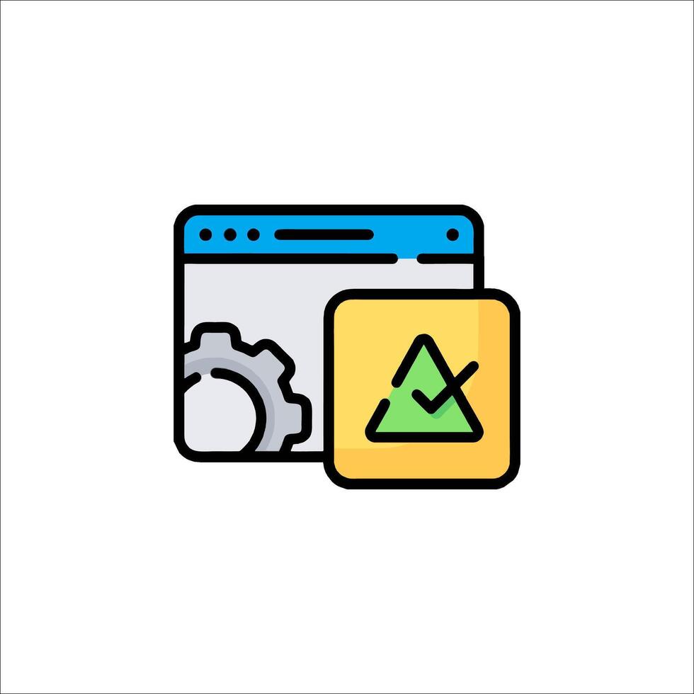 A computer with a green check mark and a yellow triangle vector