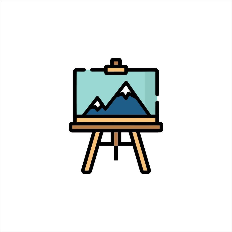A painting on a easel with mountains in the background vector