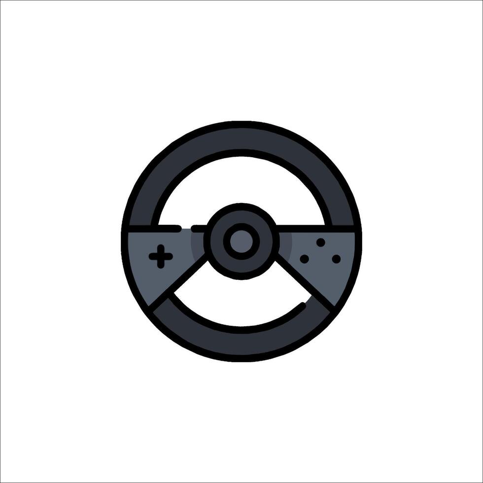 A black and white illustration of a steering wheel vector