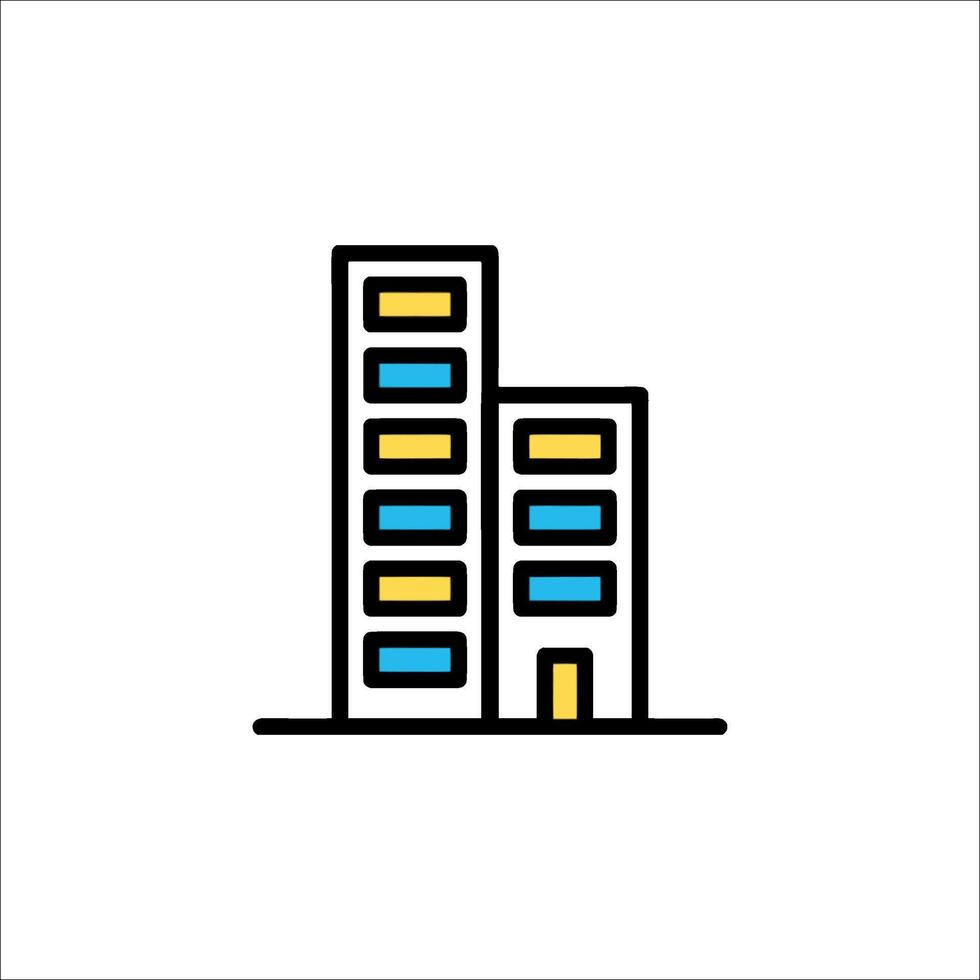 A building icon with a yellow and blue color vector