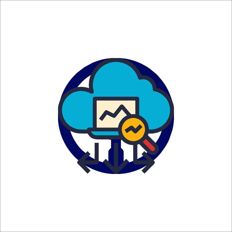 A cloud with a magnifying glass and a bar graph vector