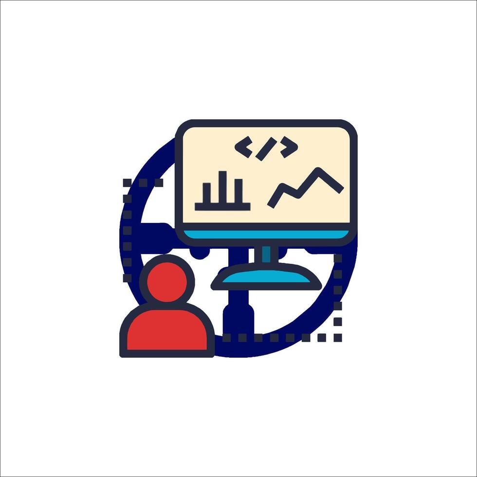A person is looking at a computer screen with a graph on it vector