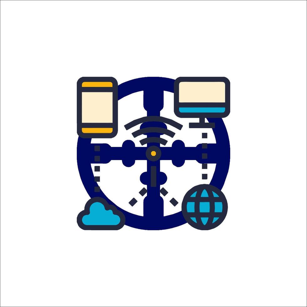 A circle with a computer, phone and other devices vector
