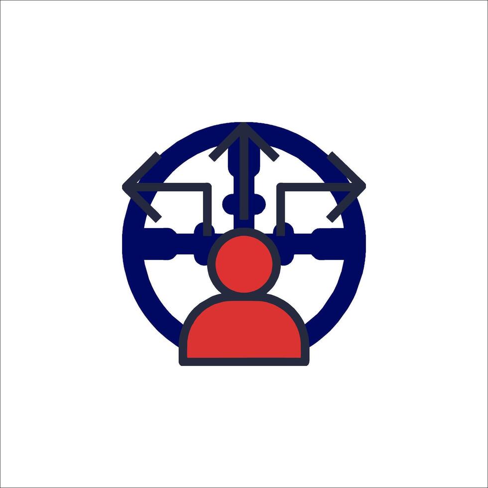 A person is in the center of a circle with arrows pointing to it vector