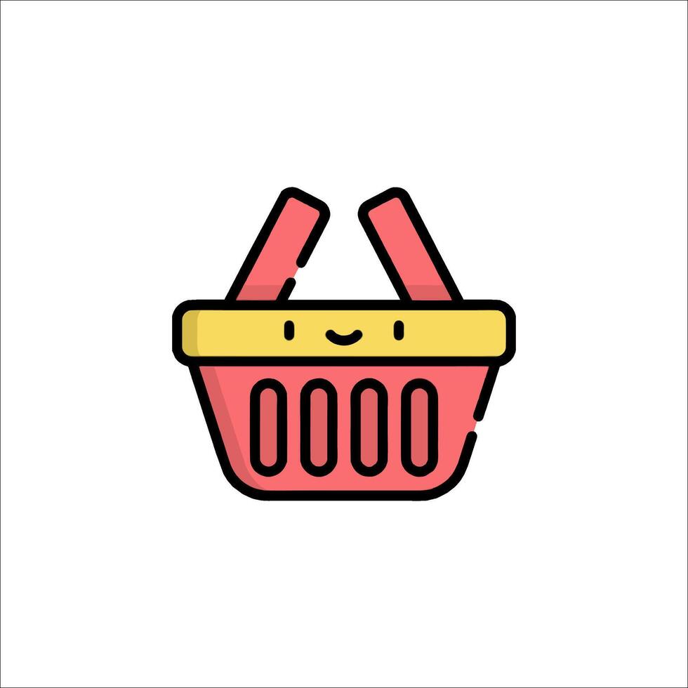 A cartoon basket icon with a smiley face vector