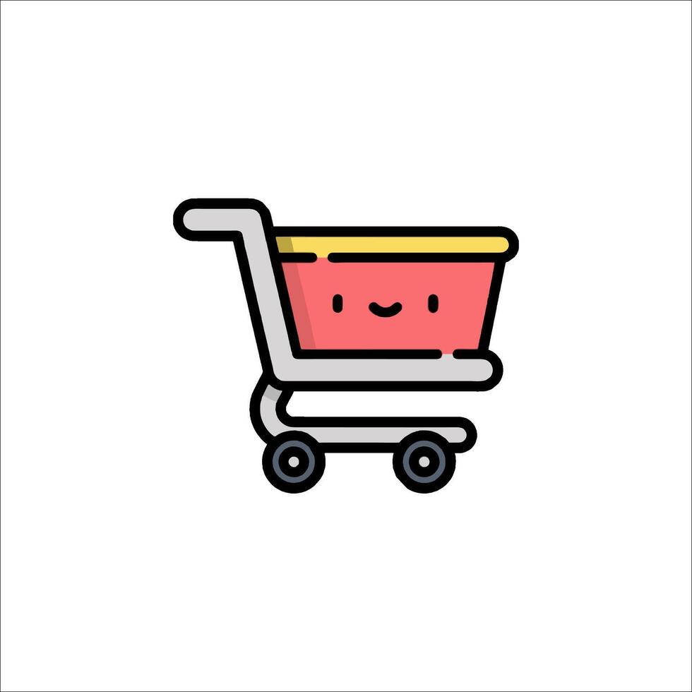 A cartoon shopping cart with a smiley face vector