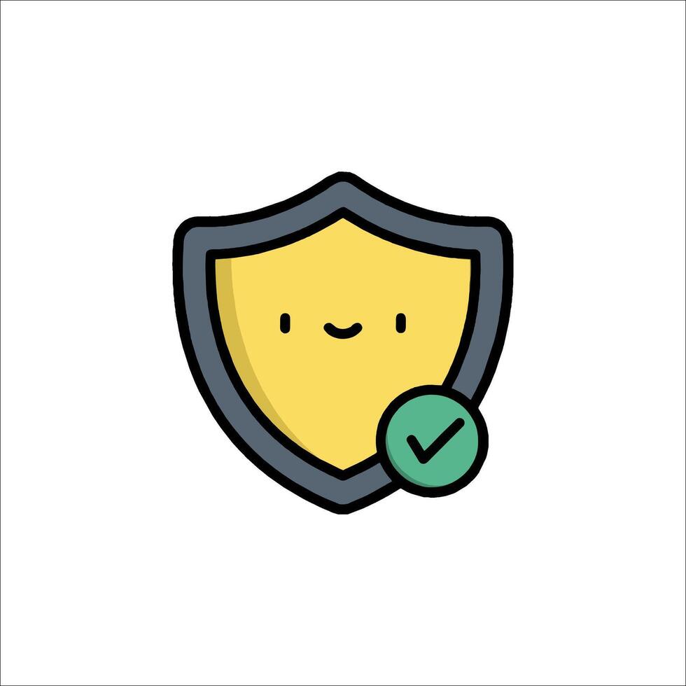 A cartoon shield with a tick mark on it vector