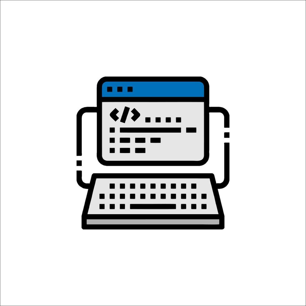 A computer with a blue and white icon vector