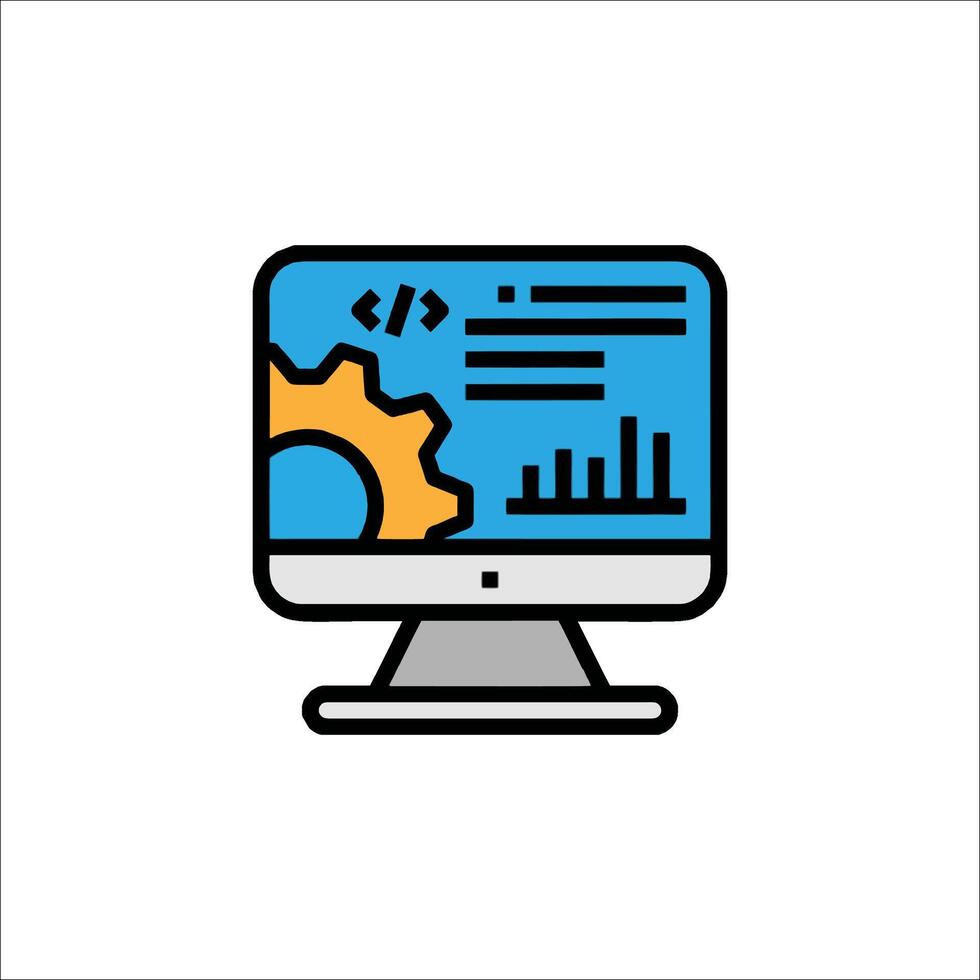 A computer monitor with gears and a graph on it vector