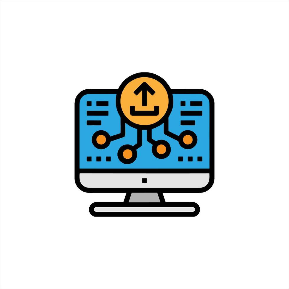 A computer with an arrow pointing up on it vector