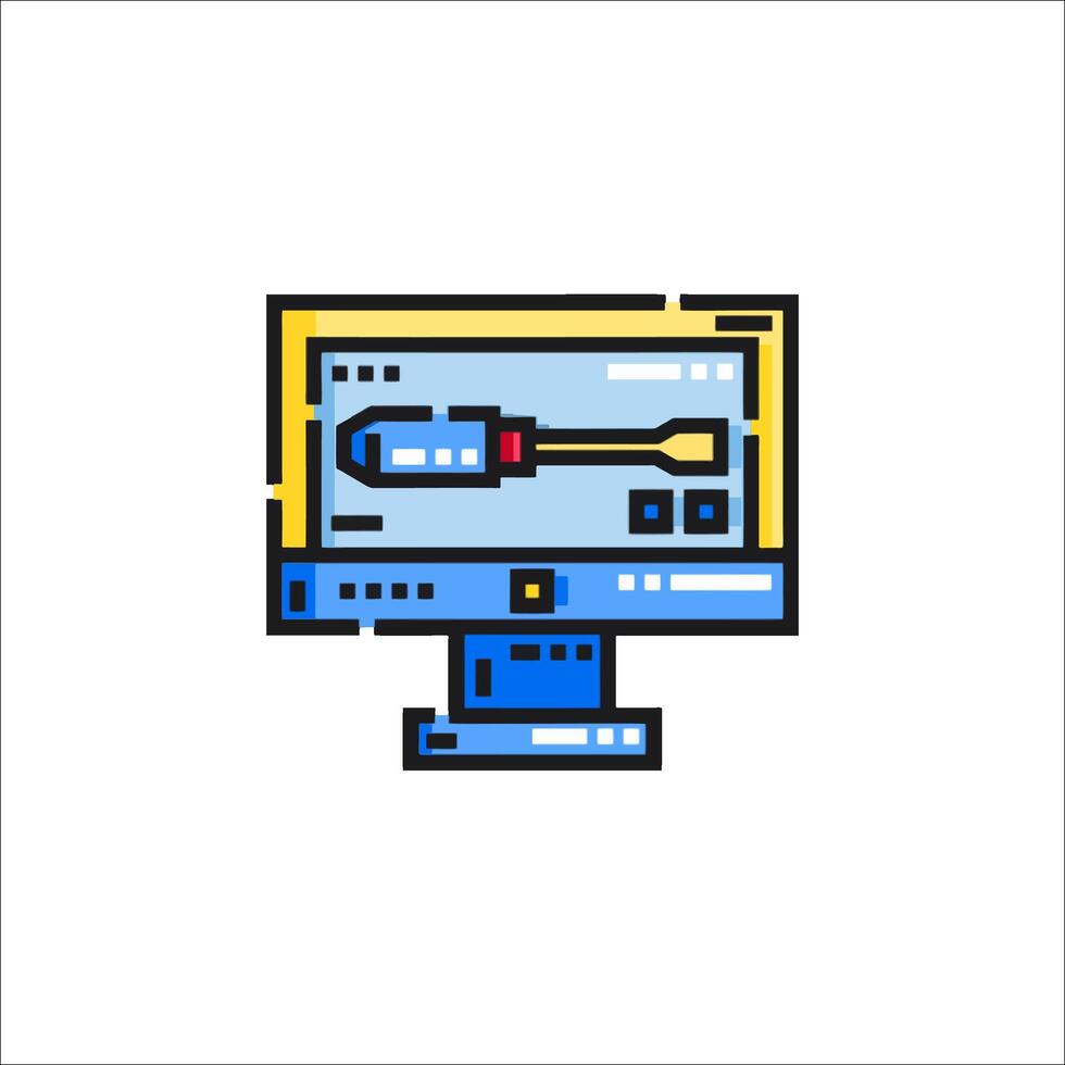 computadora monitor con un ratón y teclado icono vector