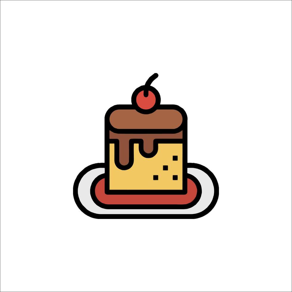 A cake with a cherry on top is shown in a line style vector