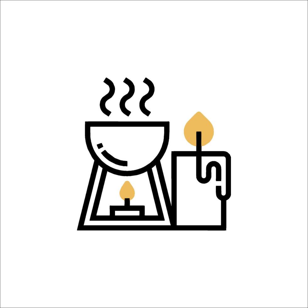 A black and white icon of a stove and a candle vector