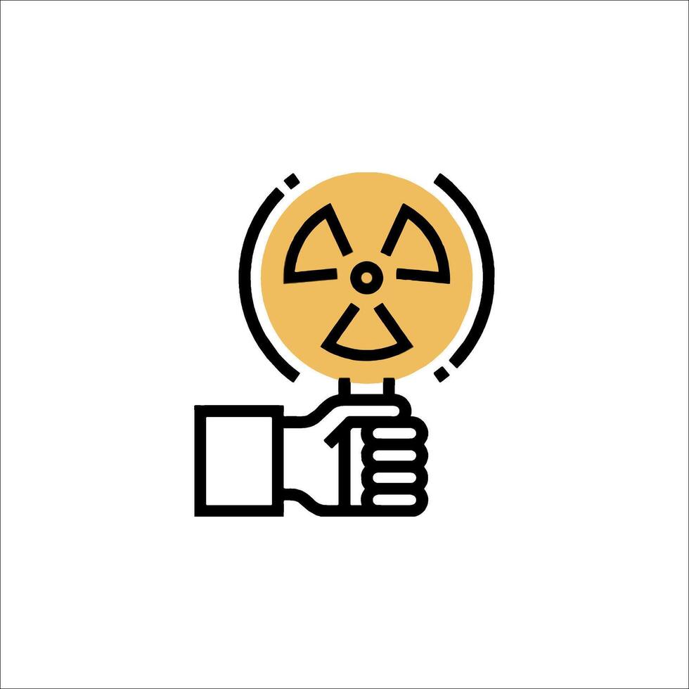 A hand holding a radioactive symbol in the middle of a white background vector