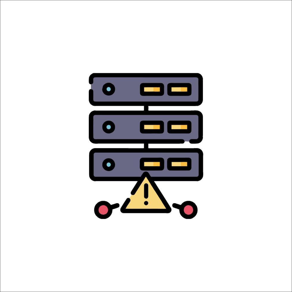 A server with a yellow triangle and a red arrow vector