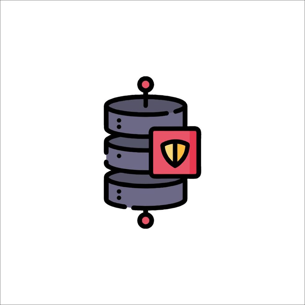A red and black icon of a computer with a shield vector