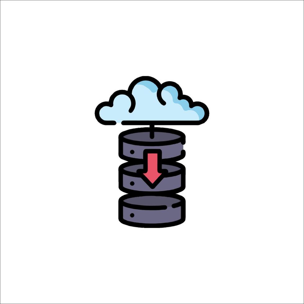 A cloud with a red arrow pointing down on top of a stack of data vector