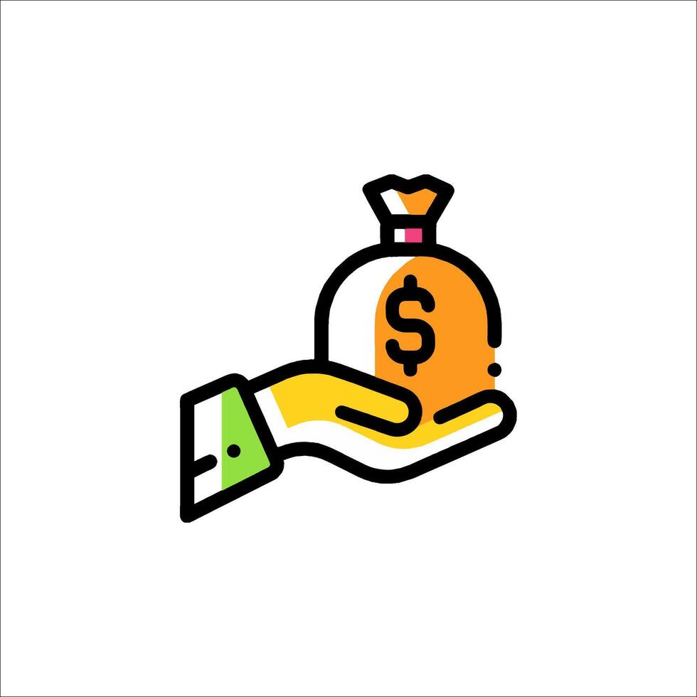Hand holding a bag of money icon vector