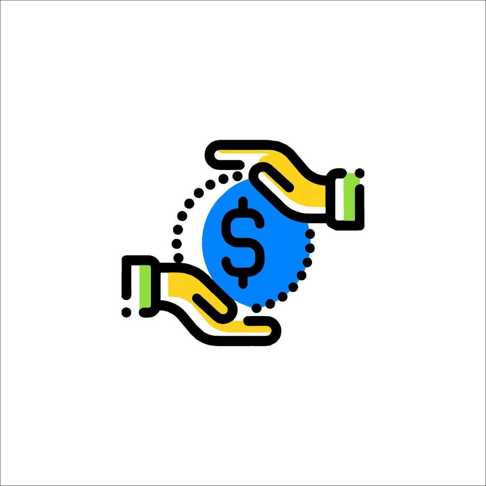 A dollar sign icon with two hands holding it vector