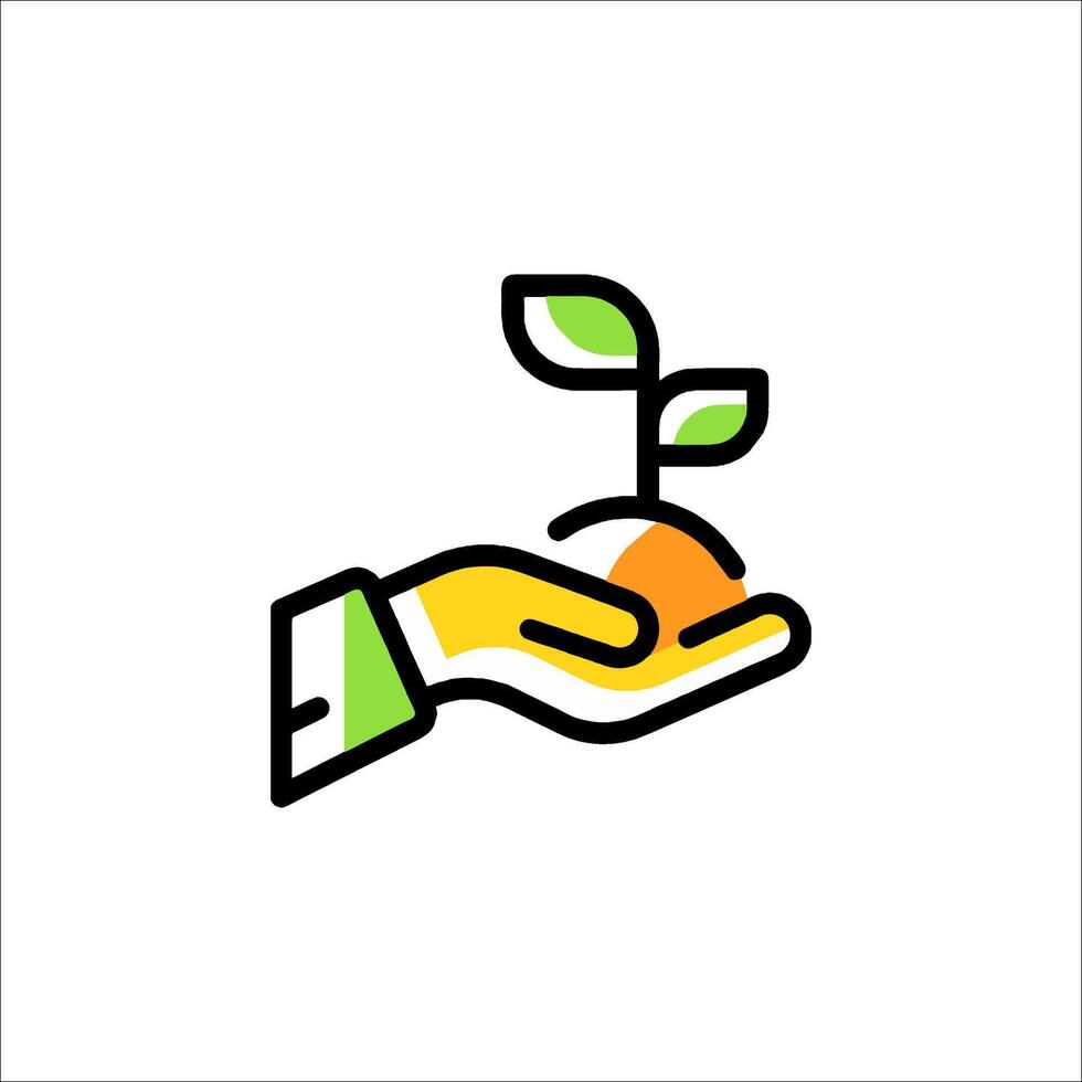 A hand holding a plant with a green leaf vector