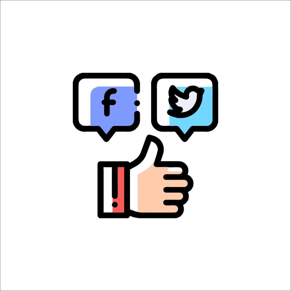 A hand with a thumbs up and a twitter icon vector