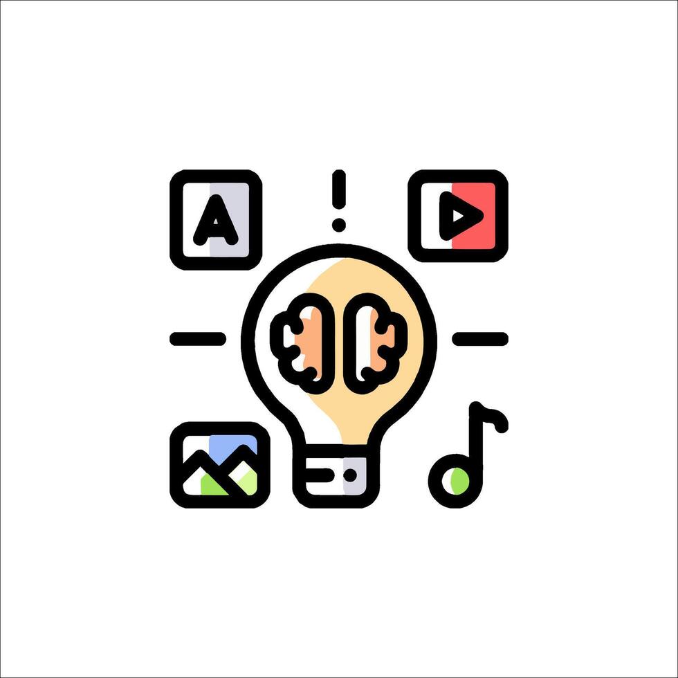A light bulb with music and other icons vector