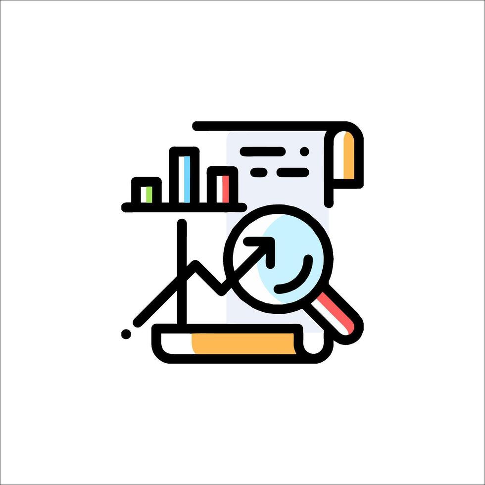 A magnifying glass and a chart icon vector