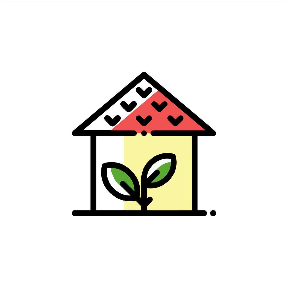 A house with a plant inside it and a heart on the roof vector