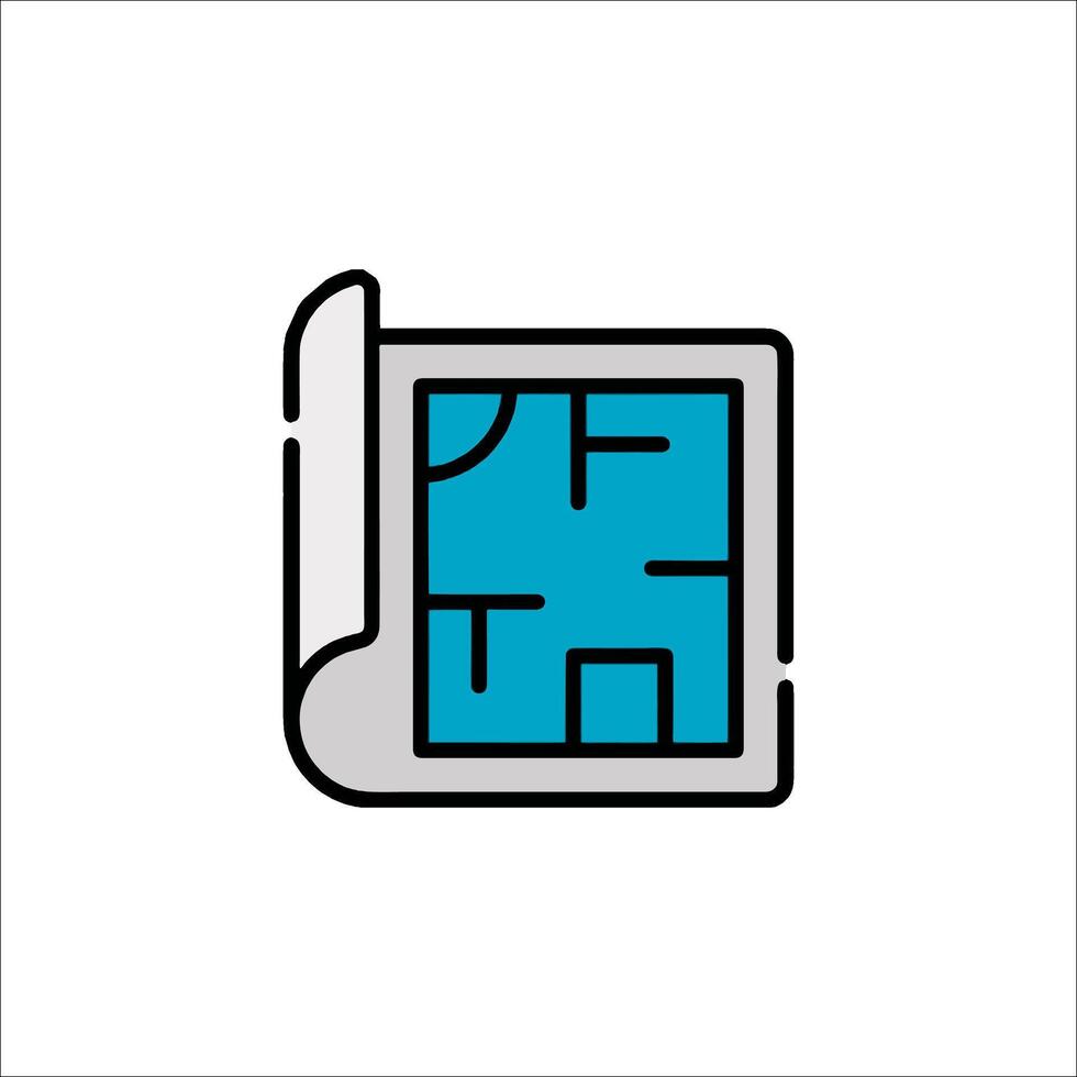 A blue and white icon of a map vector