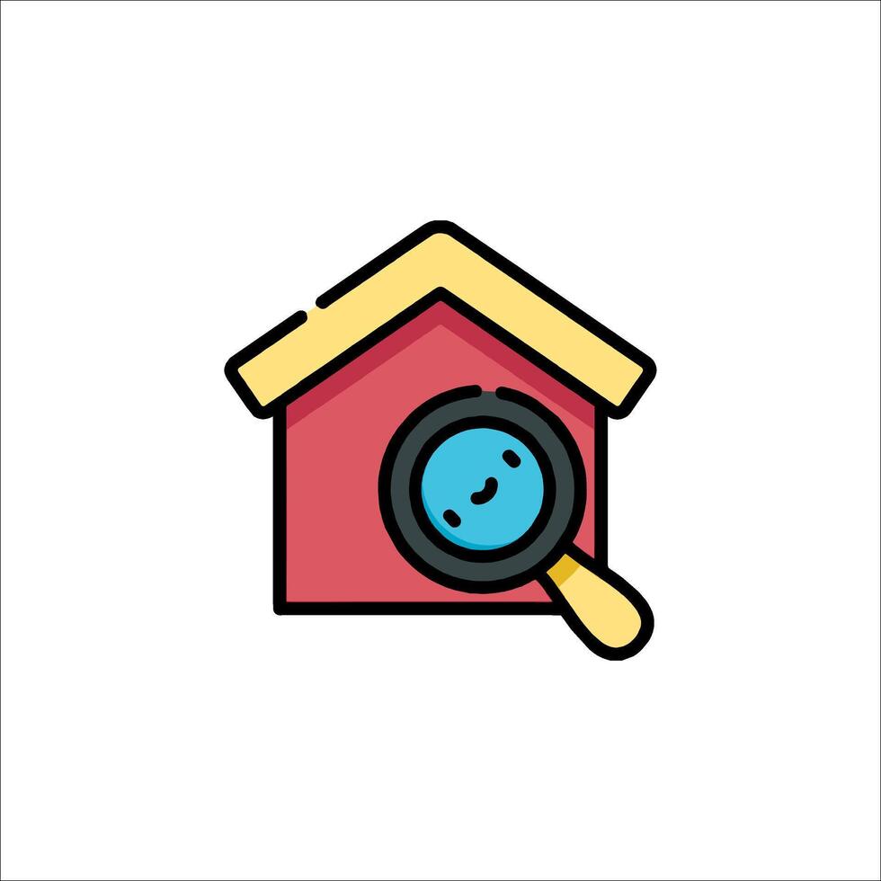 A house with a magnifying glass and a magnifying glass icon vector