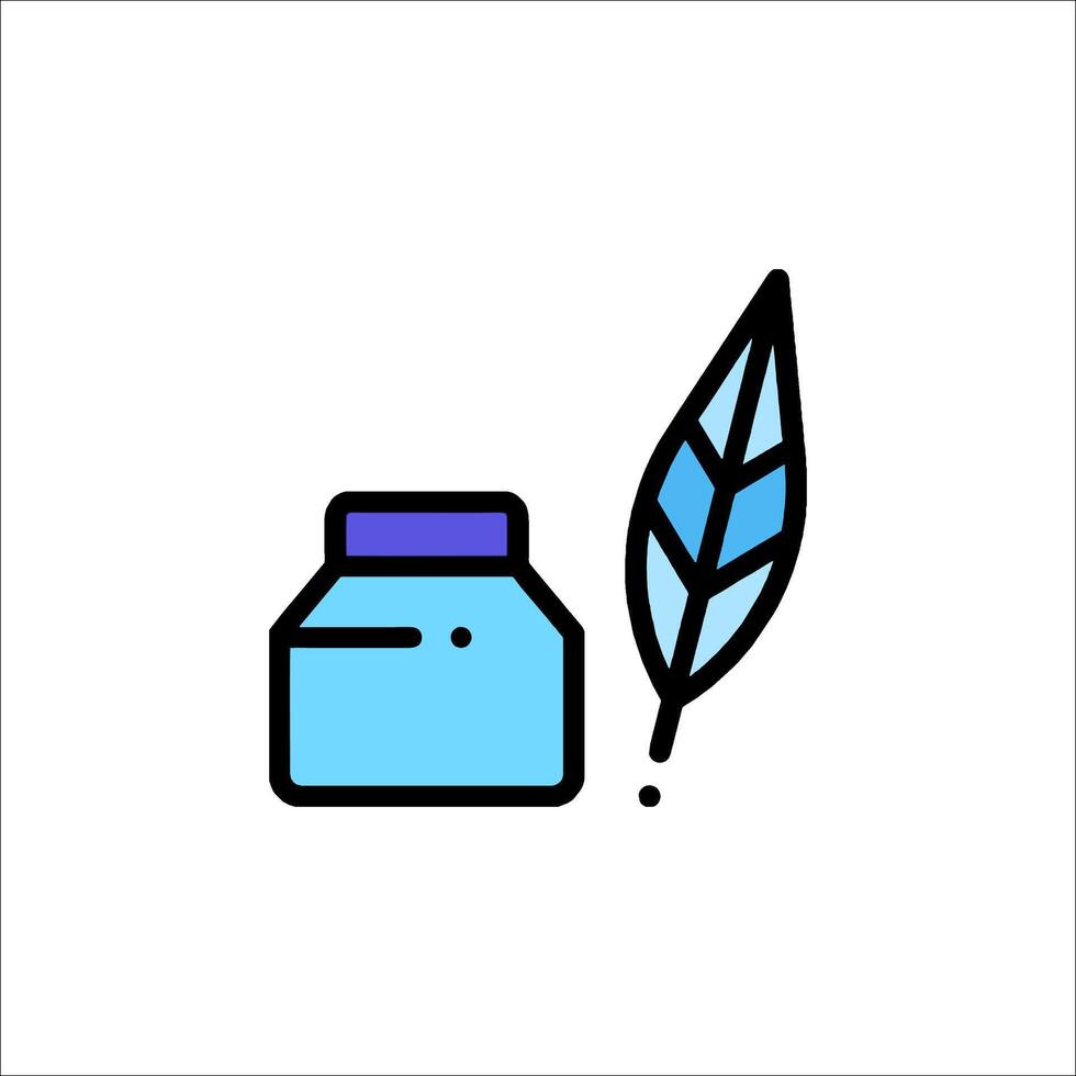 A blue jar with a feather and a bottle of ink vector