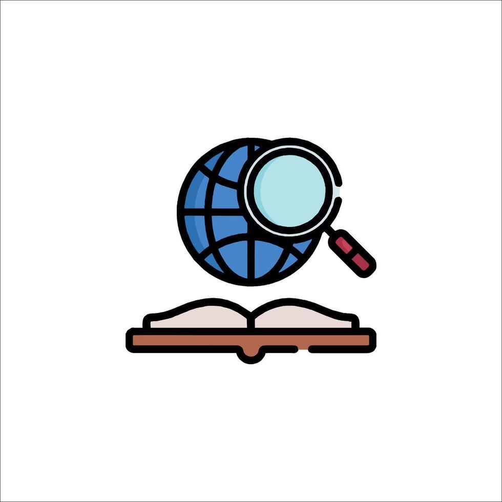 Magnifying glass and book icon vector