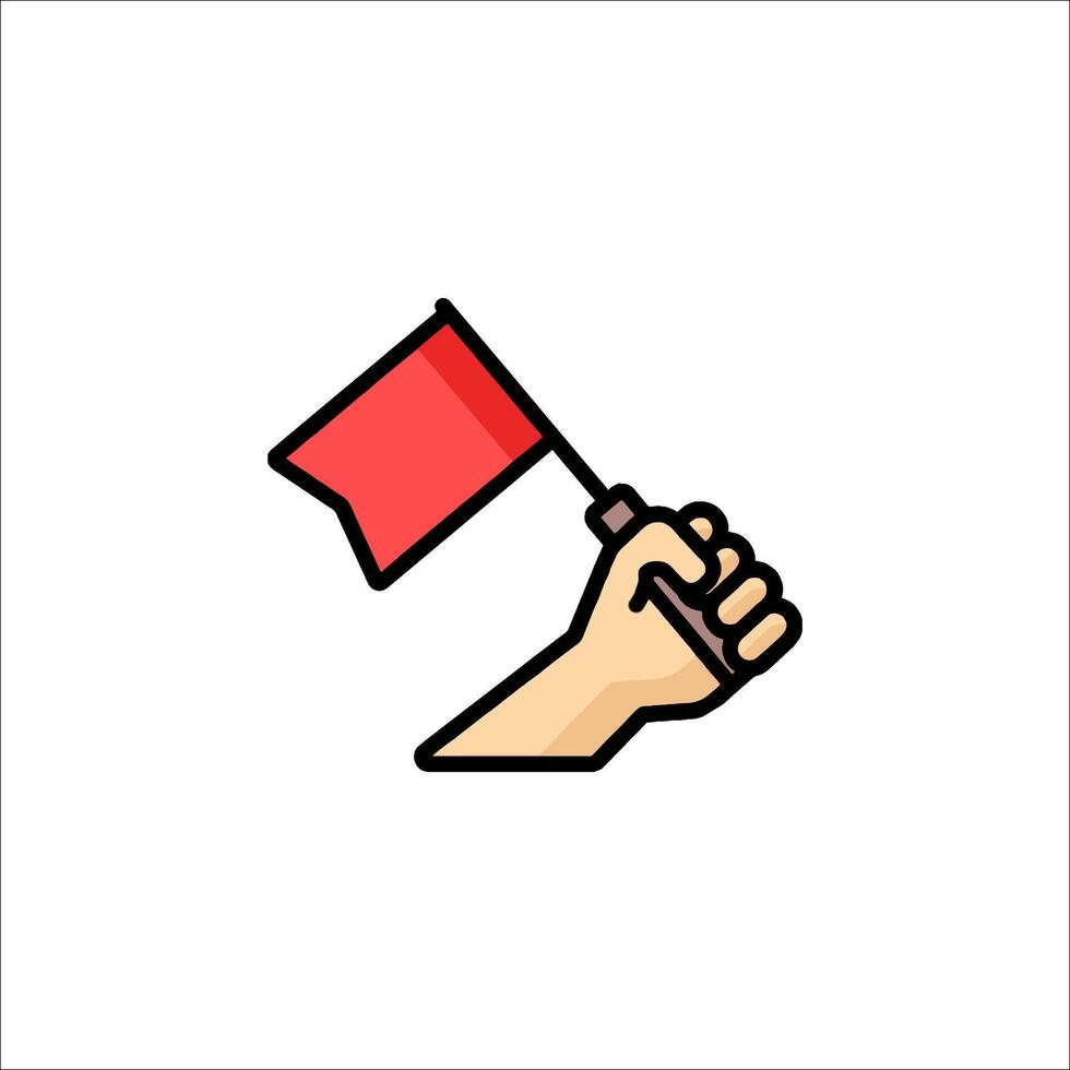 A hand holding a red flag icon vector
