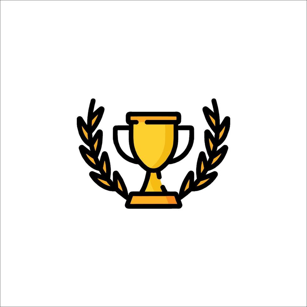 A golden trophy cup with laurel wreath icon vector