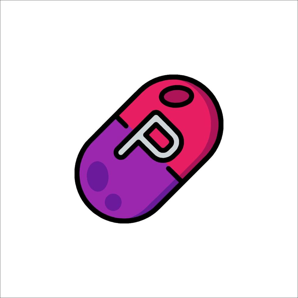 Pill icon with a purple and pink letter p vector