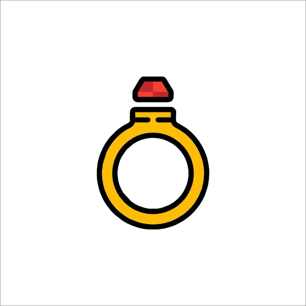 An illustration of a ring with a red stone vector