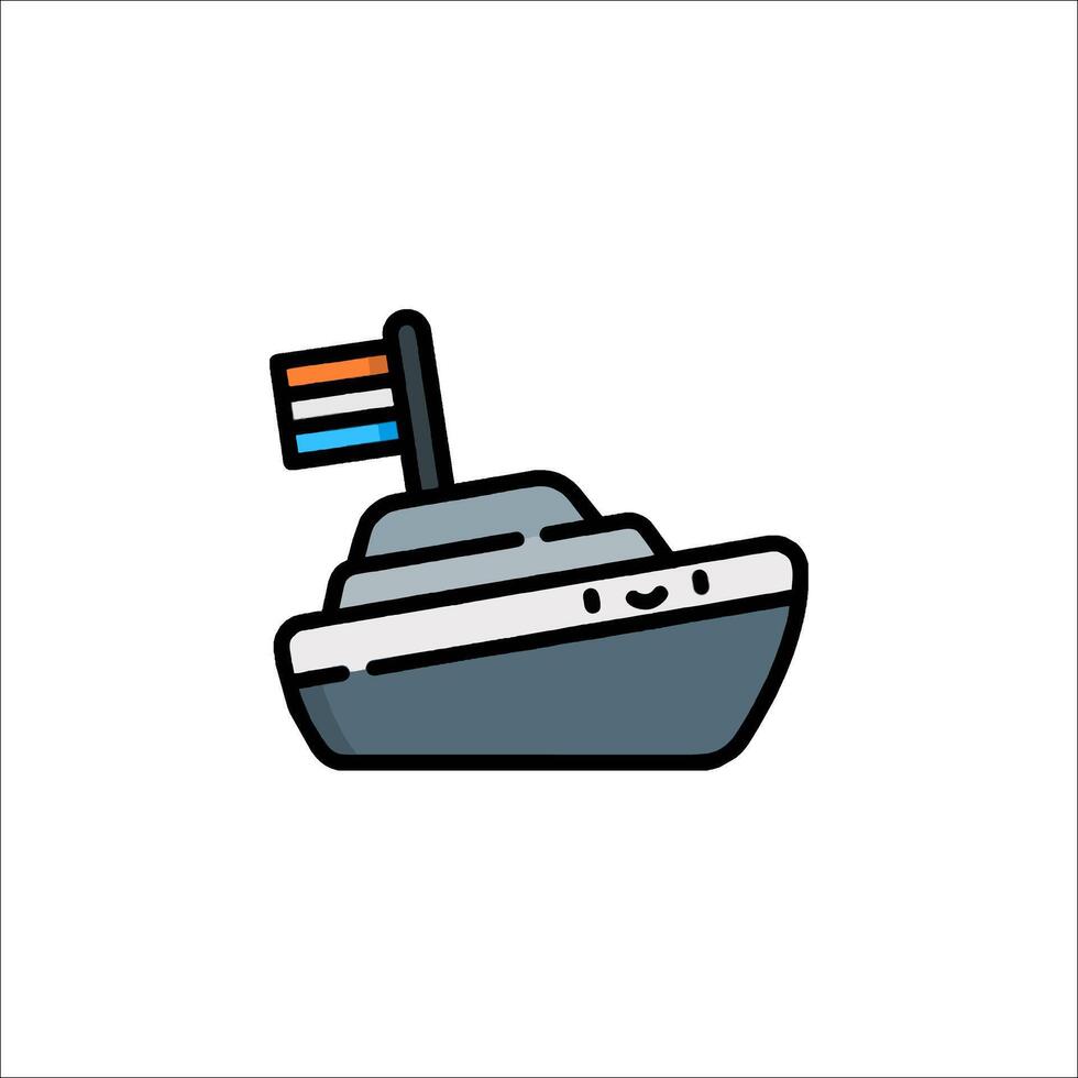 A boat with a flag on it is shown in a flat style vector