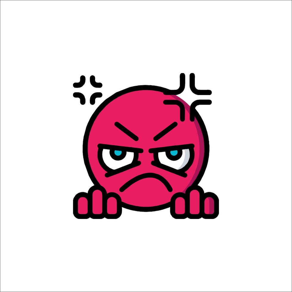 A pink angry face with blue eyes vector