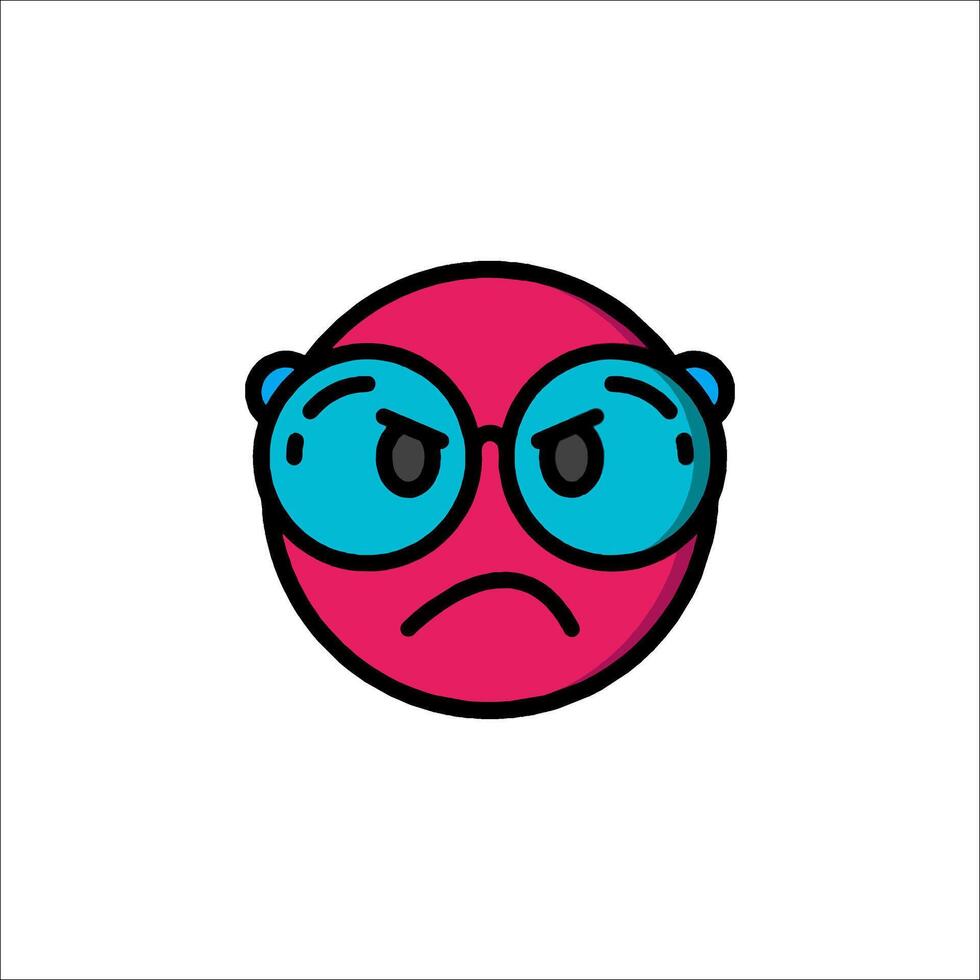 A cartoon face with blue glasses and a sad expression vector