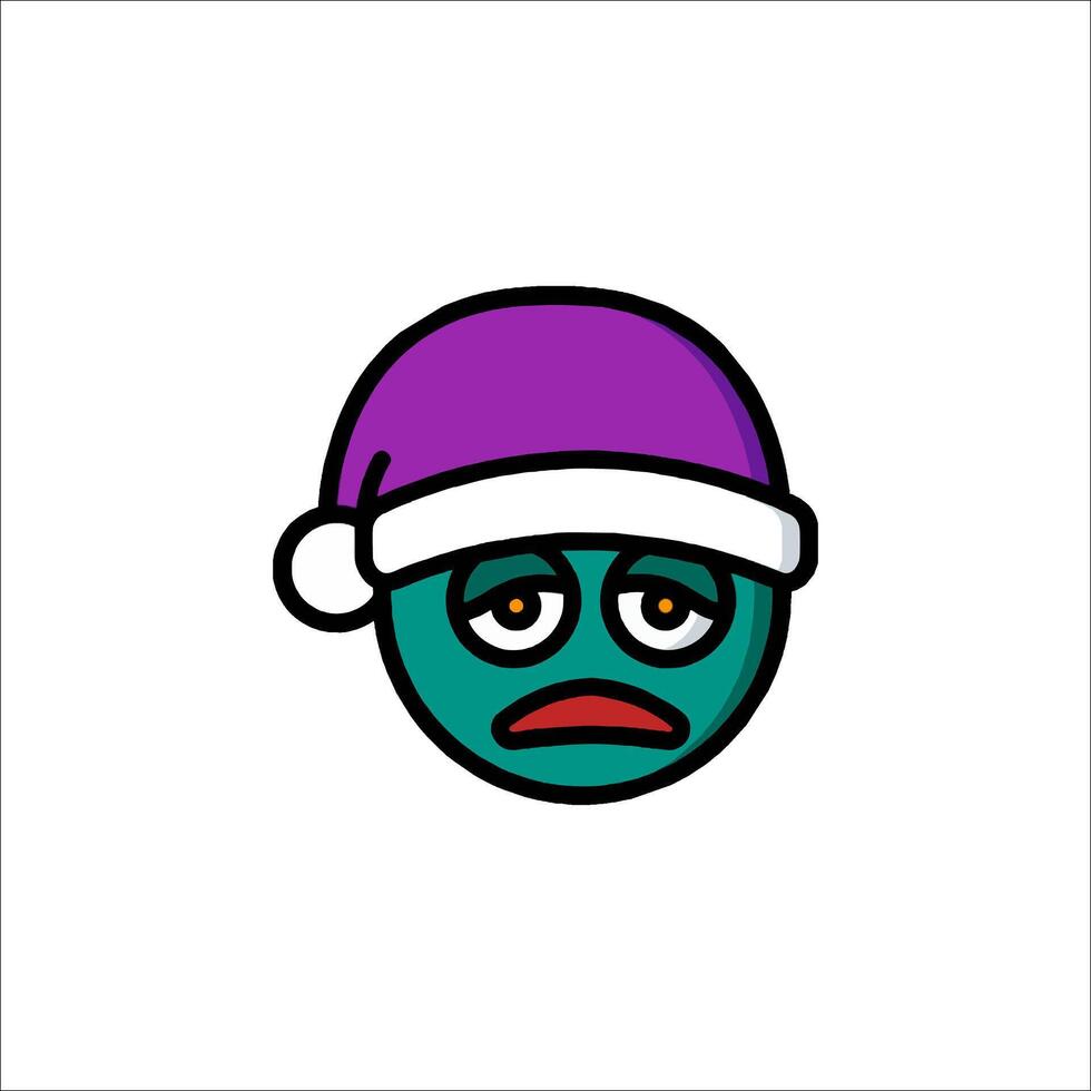 A sad emoticor in a santa hat vector