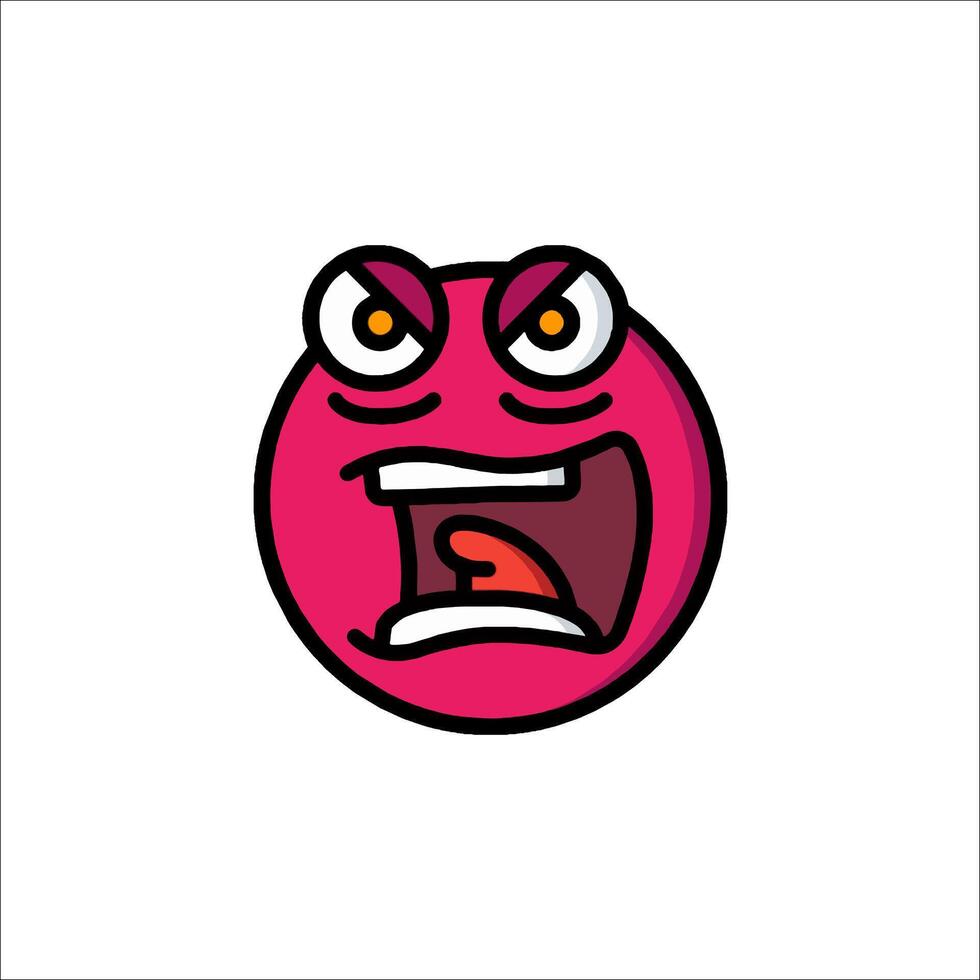 An angry pink emoticant with a big mouth vector