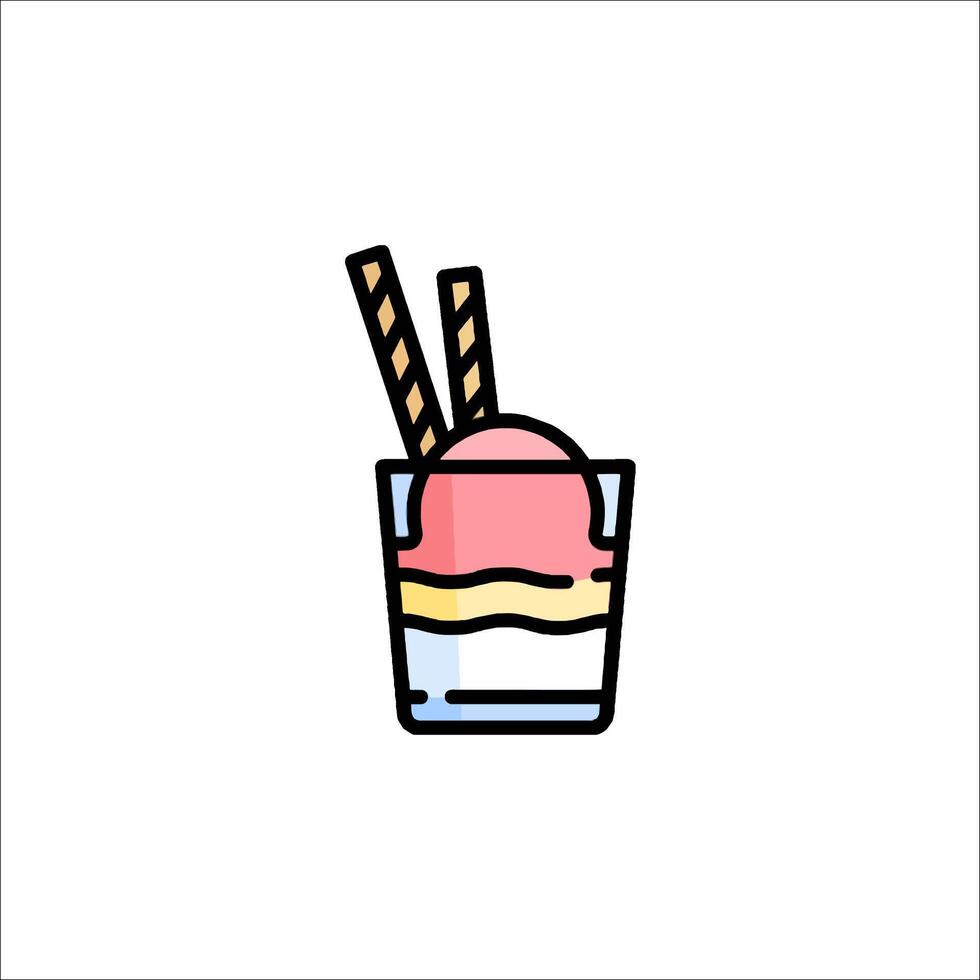Ice cream dessert icon in a glass with two straws vector