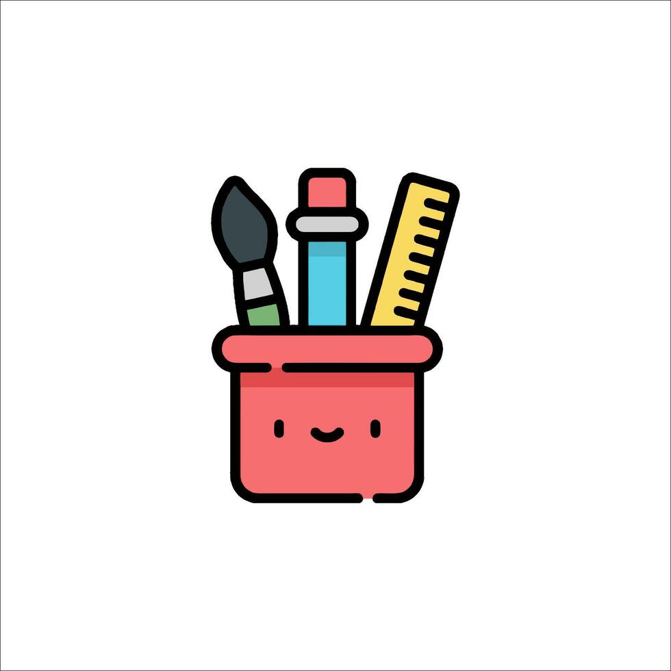 A cute little red container with a ruler, pencils, and other items vector