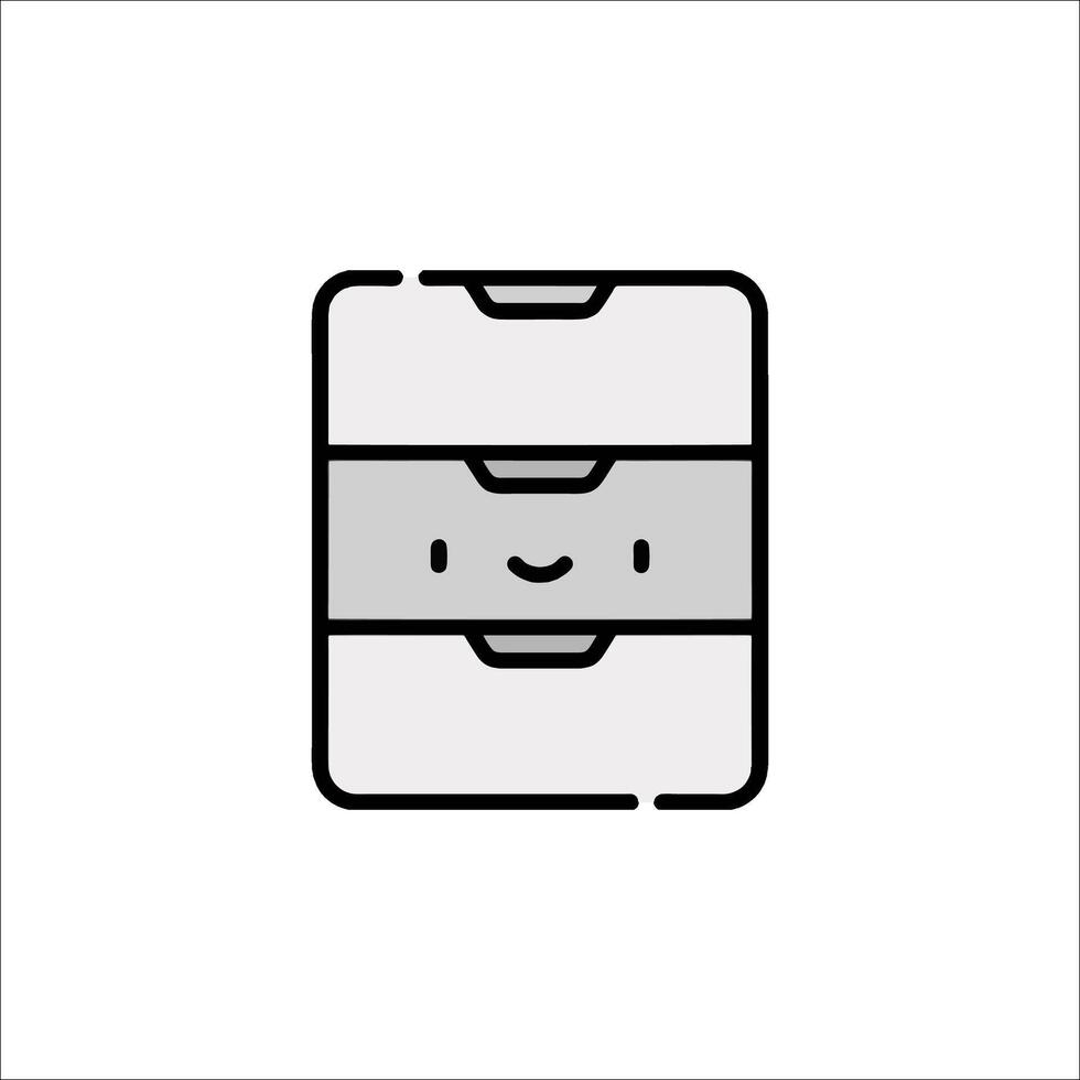 A black and white image of a box with a smiley face vector