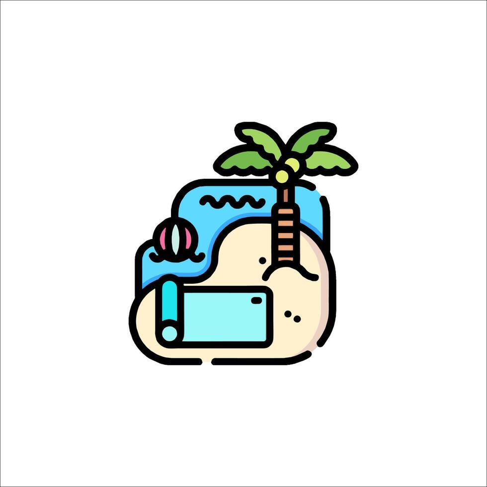 A beach with a palm tree and a phone vector