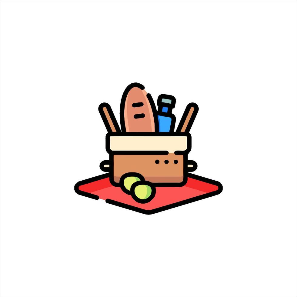 A basket with food and drinks on it vector