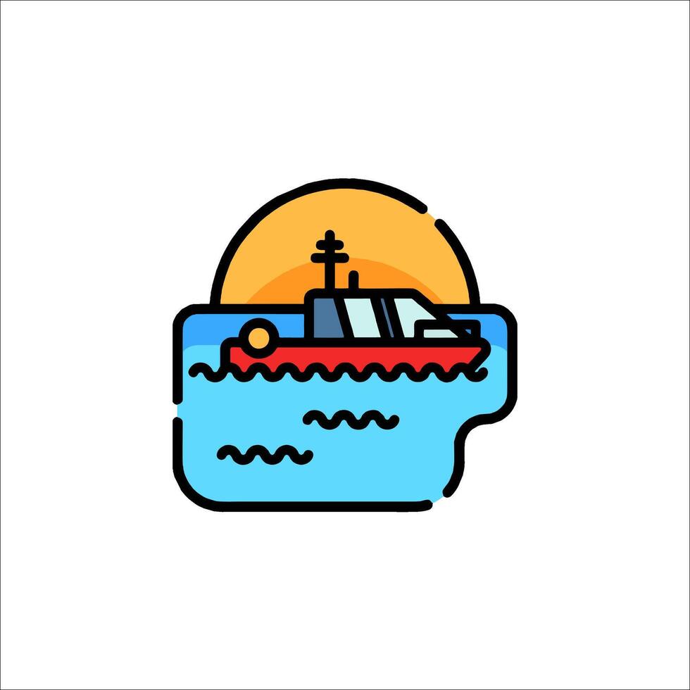 A boat in the ocean with a sunset in the background vector