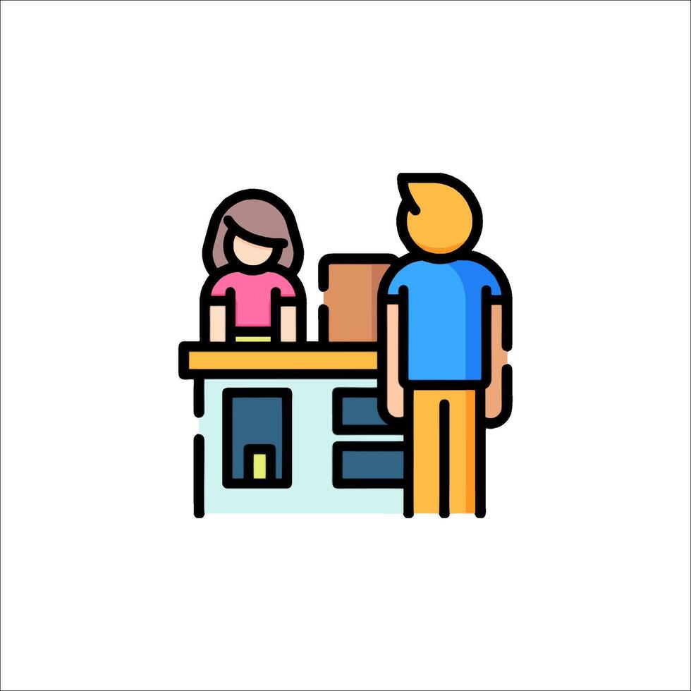 A man and woman are standing at a counter vector